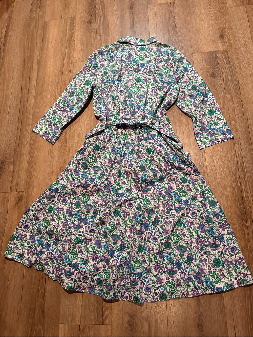 Talbots Fit & Flare Poplin Shirtdress Floral Purple Blue Women’s Belt 16 Dress - Picture 7 of 11